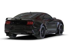 Ford Mustang Mud Flaps - Front + Rear - Rally Armor - UR Series with Metallic Black Logo - Black - `24-`27